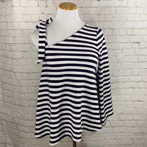 Club Monaco striped one shoulder top